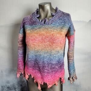 Sabrina Lauren NY Distressed Rainbow Chunky Knit Sweater | Women's M